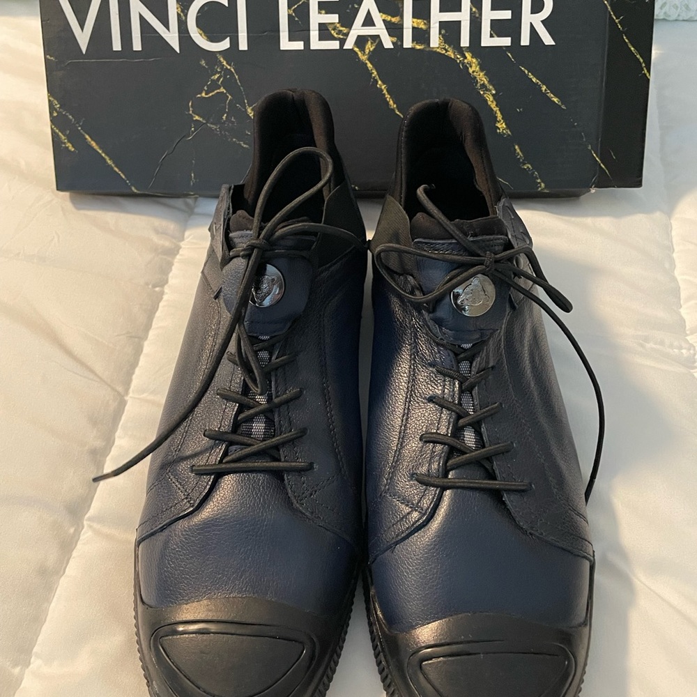 Men’s Sneaker - The Mumbai Navy Blue Leather - Vinci Leather, Size 12